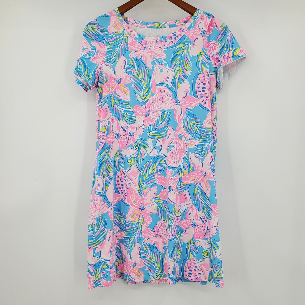 Lilly Pulitzer Cody T Shirt Dress Pink Blue Floral Pima Cotton 005652 L Preppy